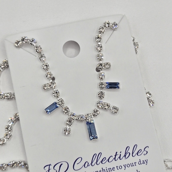 Tennis Necklace Made with Swarovski Crystals Silver Lt Blue & Clear Crystals - Picture 5 of 8
